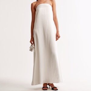 Abercrombie Maxi Dress White Satin Strapless Trapeze Bridal Wedding size L
